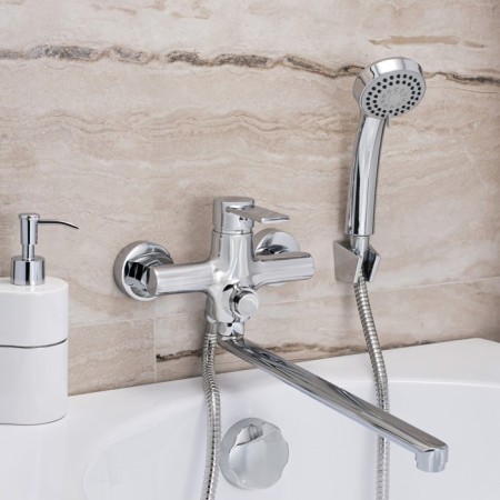 Bath mixer "RMS" SL130-006EK, spout 350 mm, shower set, brass, chrome-1