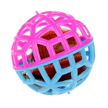 A toy for cats "Mesh ball with a bell and fur" zoonik, mix