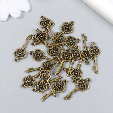 Decor for creativity Metal "Key with Flower" set of 20 pcs bronze 1.1x2.7 cm-2
