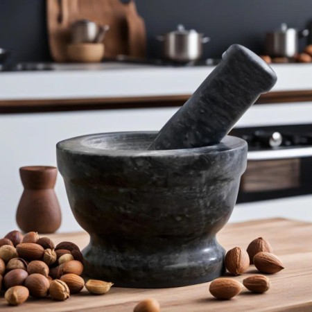 A mortar with a pestle, large, 130 ml, 10cm, black marble-4