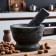 A mortar with a pestle, large, 130 ml, 10cm, black marble