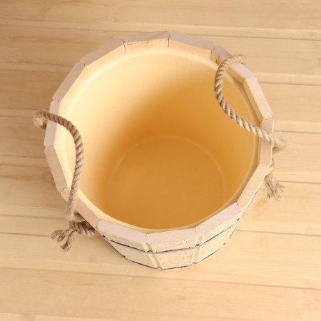 Bucket of linden, 10l, plastic insert, handle-river Russian patterns-2
