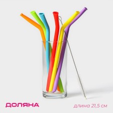 Silicone tubes for drinks of a share, 6 tubes (1 × 21.5 cm), brush