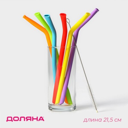 Silicone tubes for drinks of a share, 6 tubes (1 × 21.5 cm), brush
