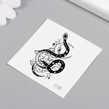 Tattoo on the body Black "Esoteric. Snake and stars" 6x6 cm-1