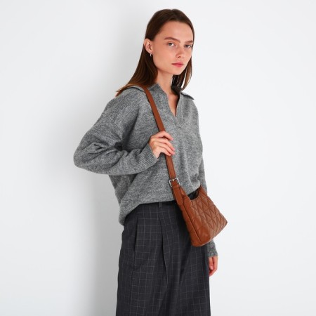 Baget bag with zipper, brown color-10