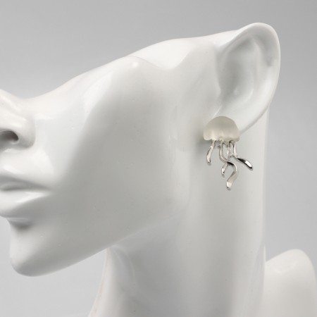 Earrings Metal "Medusa" miniature, white color-2