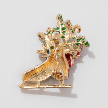 Brooch New Year's "horse" with flowers, colored in gold-3