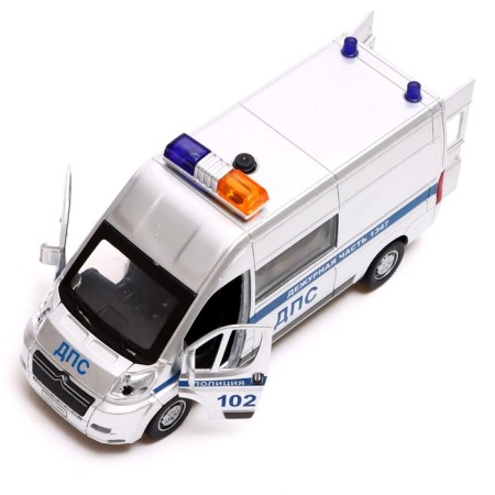Metal machine "Citroen Jumper Police", 14 cm, doors, trunk, inertia, silver color-3