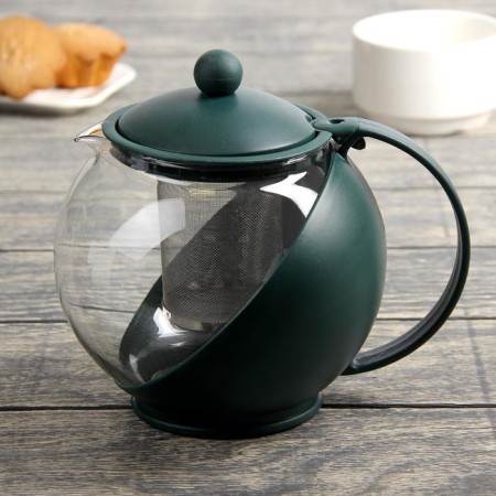 Glass teapot “Care”, 1.25 liters, with metal sieve, color mix