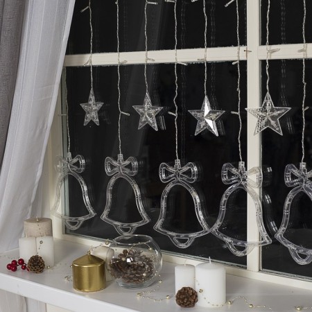 Garland “fringe” 2.4 × 0.9 m with nozzles “bells”, ip20, transparent thread, 138 LED, glow warm white, 8 modes, 220 V-1