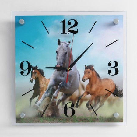 Watch wall, interior "horses", silent, 35 x 35 cm