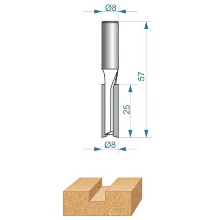 Frases groove Encor expert 28009, straight, according to chipboard, d = 8 mm, 8 x 25 mm 25 mm-3
