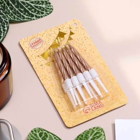 Candles in the cake "Spiral", 10 pcs, medium, 5 cm, champagne-4