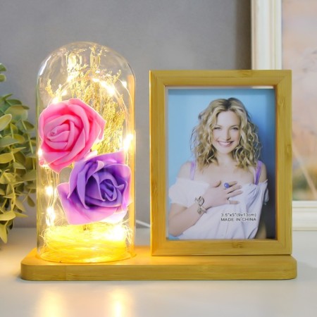 Photo frame wood 9x13 cm with backlight "Rosa in the flask" USB 9.5x21x17.5 cm