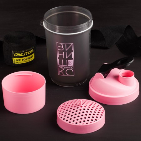 Sports shaker “It would be a vinyl”, black-pink, with a bowl for protein, 500 ml-1