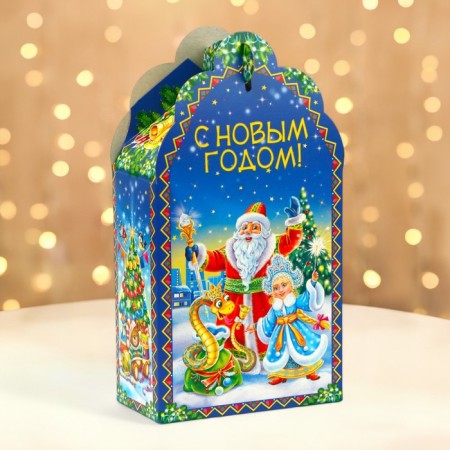 New Year. Gift box New Year's figured small "Winter Melody" 11.1 x 5.8 x 20.5 cm.