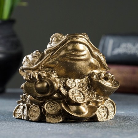 Piggy bank "Toad on money" bronze, 11x9x9cm