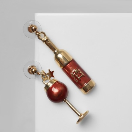 Emall Earrings "Wine" with a glass, burgundy color in gold