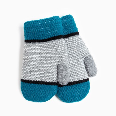 Mittens for children, gray/turquoise color, size 16 (8-10 years)-1