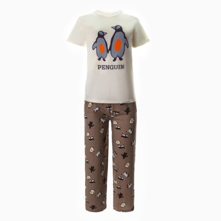 Homemade female set (T -shirt/pants) "Penguin", brown color, size 56