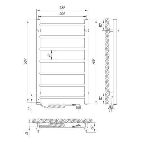 Electric towel "Laris" Jazz, 400x700 mm, ladder, 7 crossbars, left-2