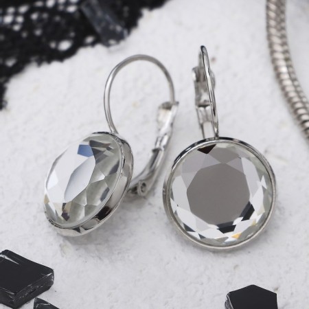 Earrings with rhinestones "Bright classic" in a frame, white color in silver, d = 1.4 cm-1