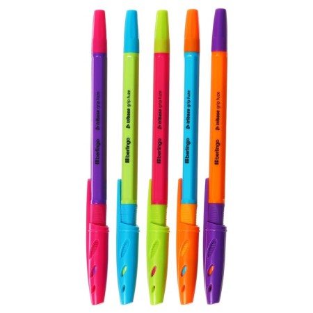 Ballpoint handle Berlingo "Tribase Grip Fuze", 0.7 mm, flu, blue, mix-1