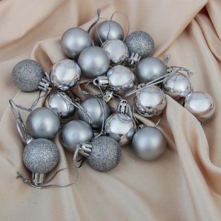 Set of balls plastic D-3 cm, 20 pcs "overflow" silver