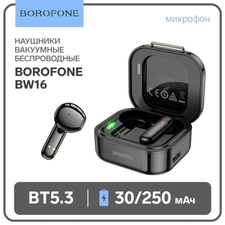 Wireless headphones Borofone BW16, inserts, TWS, microphone, BT5.3, 30/250 mAh, black