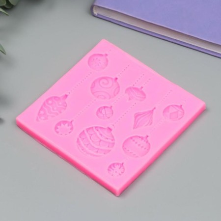 Mold Silicon "New Year's balls on threads" 11 objects 10.2x10.2x0.9 cm-1