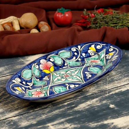 The herdgehog of Rishtan ceramics "Flowers", 24 cm, blue, mix-9