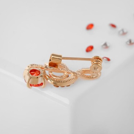 Brooch "Violin key" mini, inspiration, white-red color in gold-1