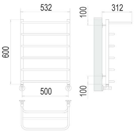 Water towel Terminus "Regiment" P6, 500x600 mm, lower connection, chrome-2