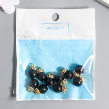 Decor for creativity plastic "Black ball with a loop" set 10 pcs 1x1x1 cm-2