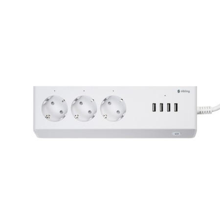 Sibling PS3U network filter, 3 sockets and 4 USB, 1.2 m, 10 A, 2200 W and 10.5 W, white color