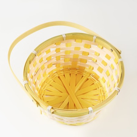 Wicker basket, bamboo, round, yellow-3
