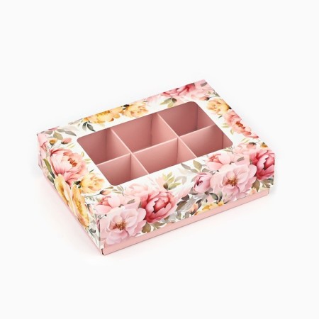 Folding box under 6 sweets "Flowers", 13.5 x 9.8 x 3.8 cm