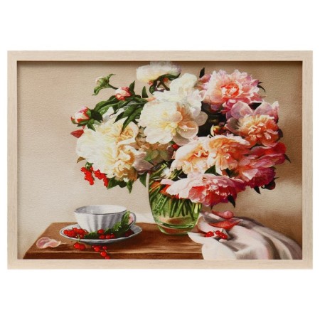 Tapestry "Piones in a vase" 53*73 cm frame mix-4