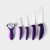 Kitchen “bend” kit, 5 objects: knives 7.5 cm, 10 cm, 13 cm, 15 cm, vegetable cleaning, on the stand, purple color