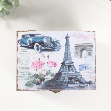 Casket Wood "Eiffel Tower and Pion" 12x16x12 cm-3