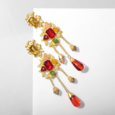 Hanging earrings "Flowering", colored in gold-3