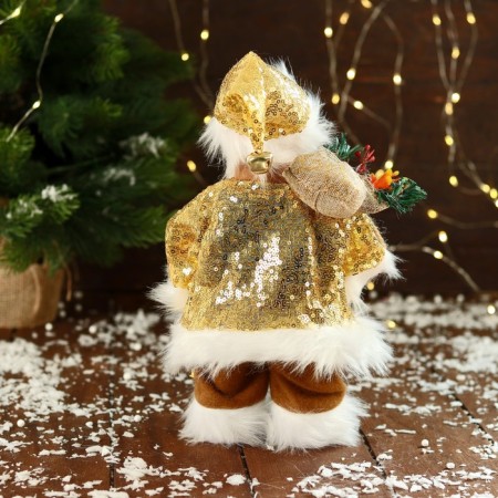Santa Claus "in a suit with sequins, with a flashlight" moves, with backlight, 28 cm, gold-2