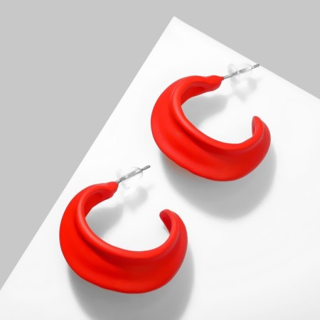 Earrings Metal "brightness" half -ring, red color-1