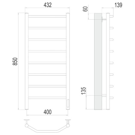 Terminus heated towel rail "Victoria" P8, 400x850 mm, chrome-2