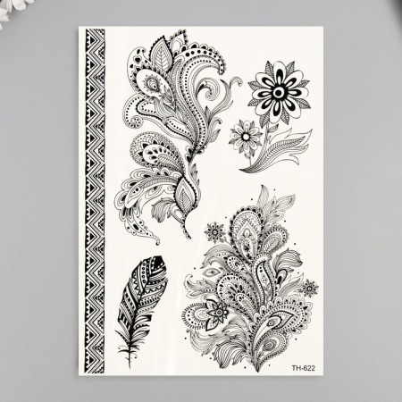 Tattoo on the body Black "feathers" 25x15 cm