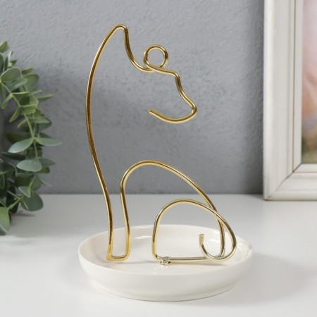 Souvenir ceramics, metal stand "cat" white with gold 12x12x17 cm-4