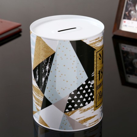 Pigger Metal Bank "Geometry and inscriptions" with gold mix 16x12x12 cm-1