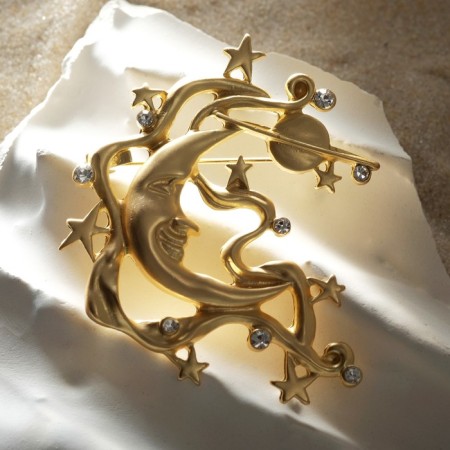 Brooch "Cosmos", white color in matte gold