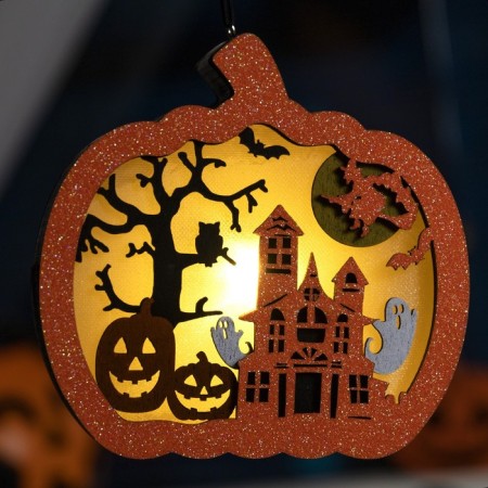 LED suspension "Pumpkin with a lock" 15.5 × 15 × 3.3 cm, plastic, batteries LR1130x3, glow warm white